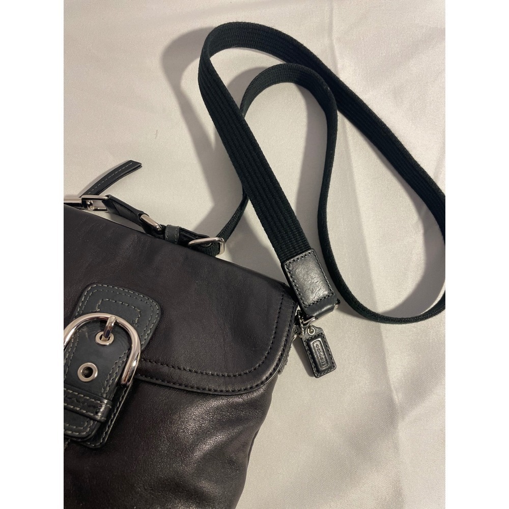 Coach Black Leather Flap Crossbody Bag Silver Buckle Adjustable Web Strap Small - Picture 9 of 12
